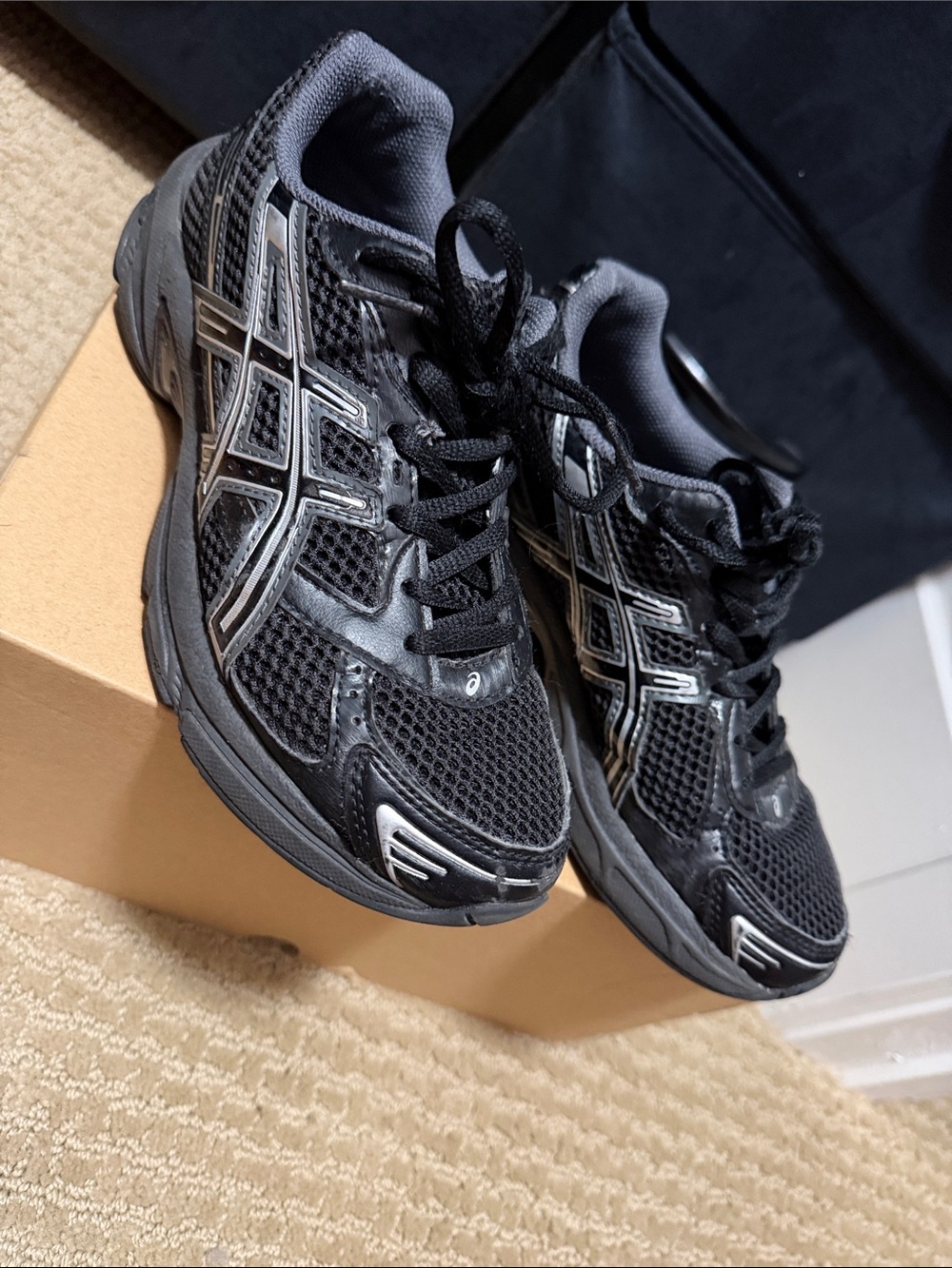 ASICS Black and Silver Mesh Running Sneakers
